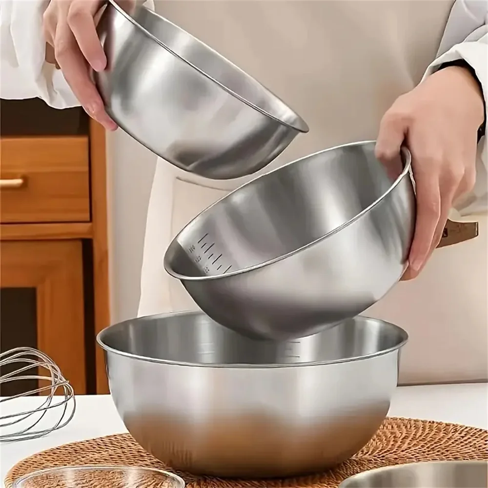 Home Cooking Cookbook - 2026年製、ステンレス製ミキシングボウルセット。目盛り付きで、調理や製菓に使える大容量の食品保存容器。家庭用キッチンに最適な必需品。