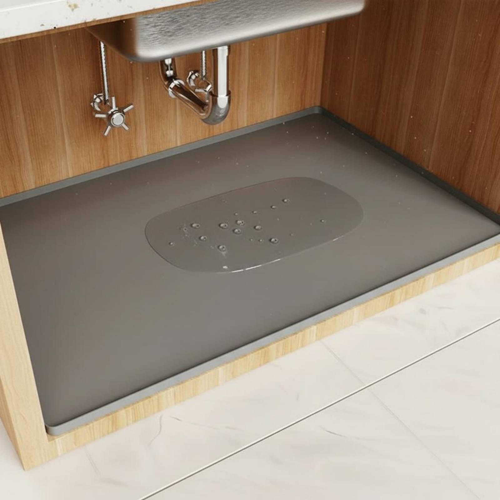 Home Cooking Recipes - 防水シンク下マット お手入れ簡単 シリコン製シンク下マット シリコン製こぼれ防止トレイ 長持ちする家庭用収納マット 高さのある縁付き