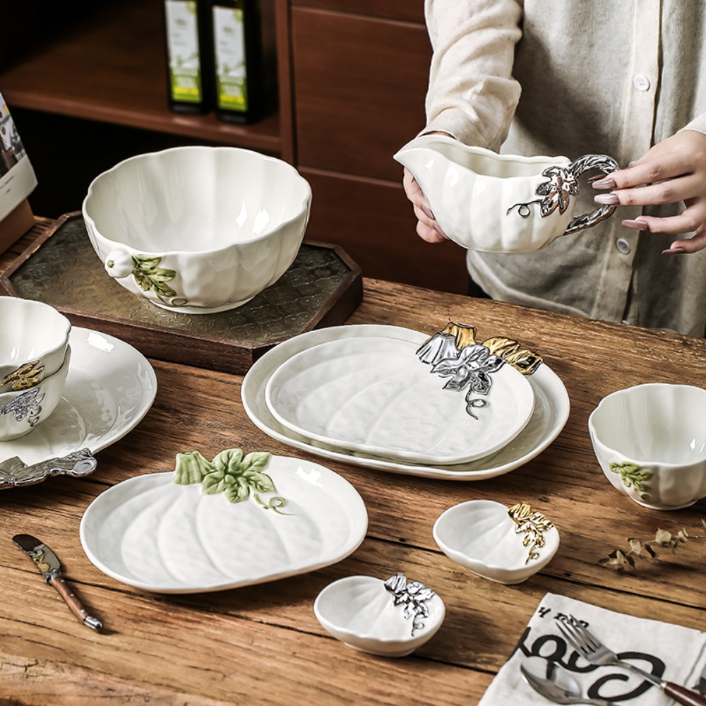 3Dエンボス加工のカボチャ型セラミック食器セット、カボチャの - Home Cooking Recipes のレビューと価格